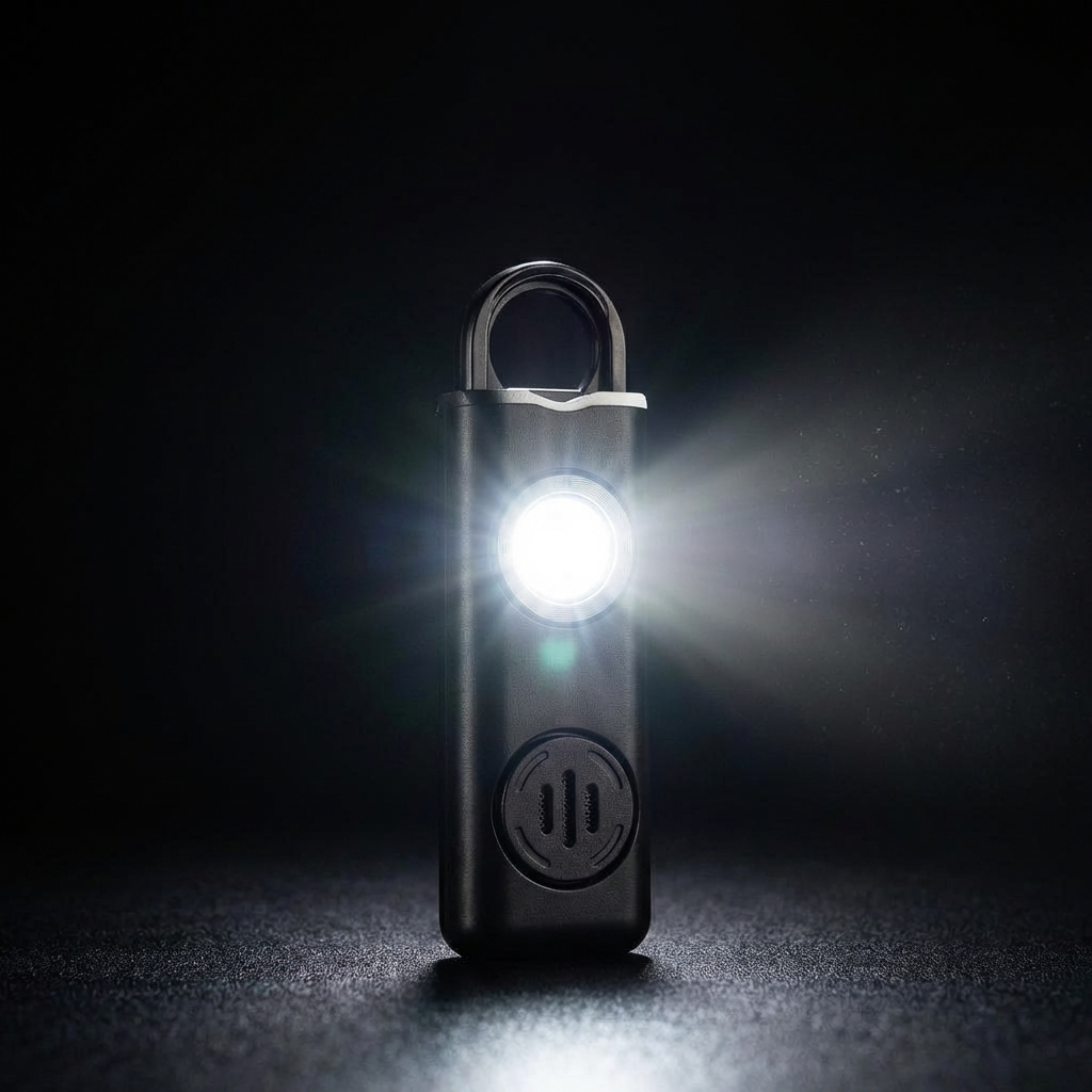 SheSafe alarm with powerful LED flashlight activated